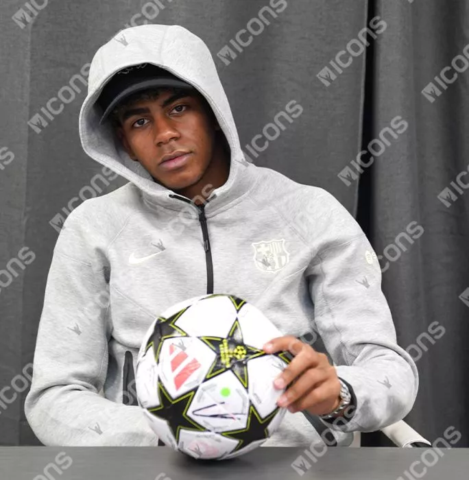 Lamine Yamal Signed UEFA Champions League Football In Acrylic Case