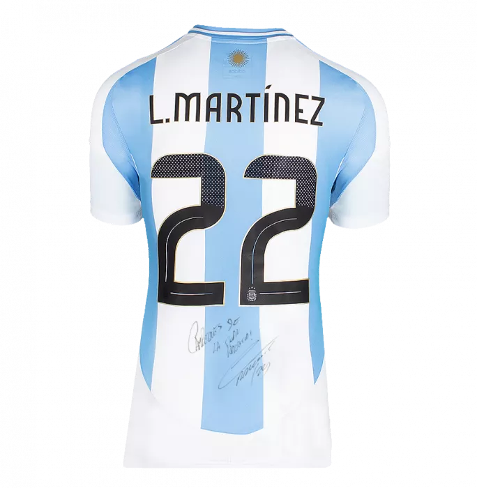 Lautaro Martinez Back Signed Argentina 2024 Home Shirt - "Campeones De La Copa America 2024" Inscription In Hero Frame: Option 1