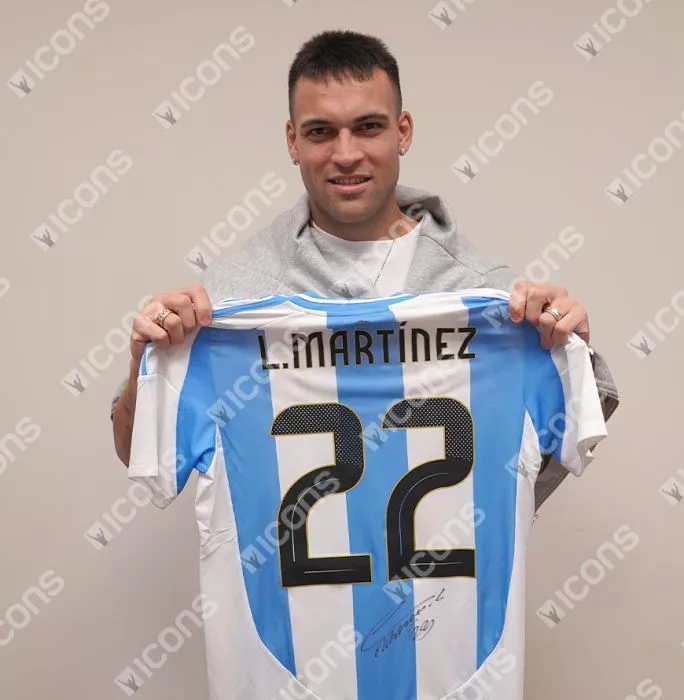 Lautaro Martinez Back Signed Argentina 2024 Home Shirt In Hero Frame: Option 1