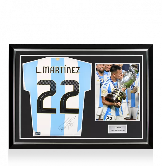 Lautaro Martinez Back Signed Argentina 2024 Home Shirt In Hero Frame: Option 1
