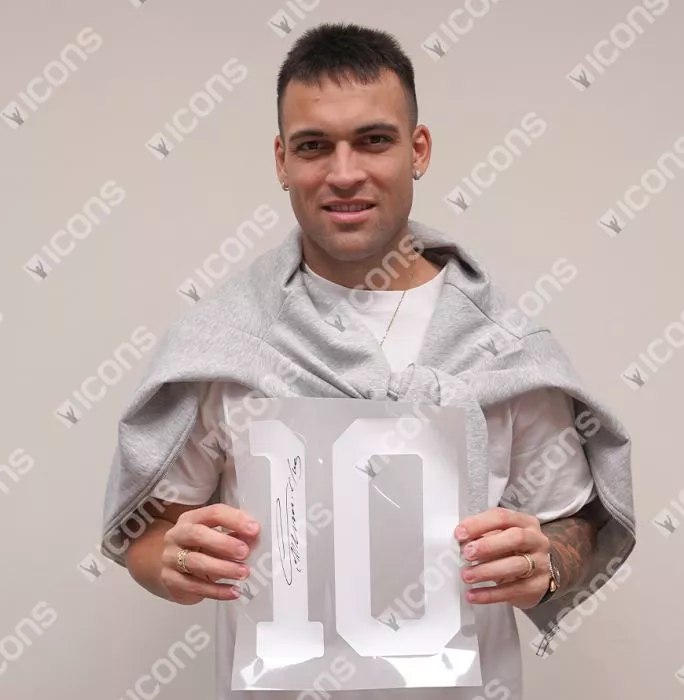 Lautaro Martinez Back Signed Internazionale 2019-20 Home Shirt With Fan Style Numbers In Hero Frame: Option 1