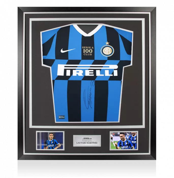 Lautaro Martinez Front Signed Internazionale 2019-20 Home Shirt - 'Serie A 100 Club' Edition In Classic Frame