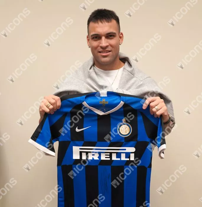 Lautaro Martinez Front Signed Internazionale 2019-20 Home Shirt - 'Serie A 100 Club' Edition In Hero Frame: Option 1