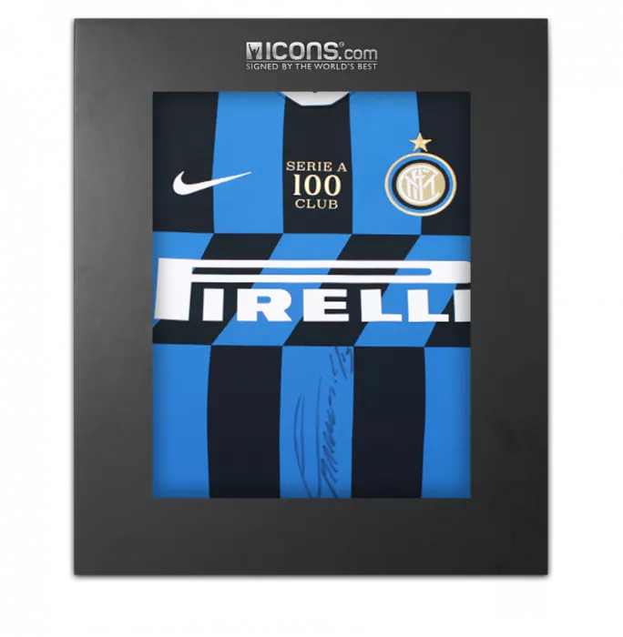Lautaro Martinez Front Signed Internazionale 2019-20 Home Shirt - 'Serie A 100 Club' Edition In Deluxe Packaging