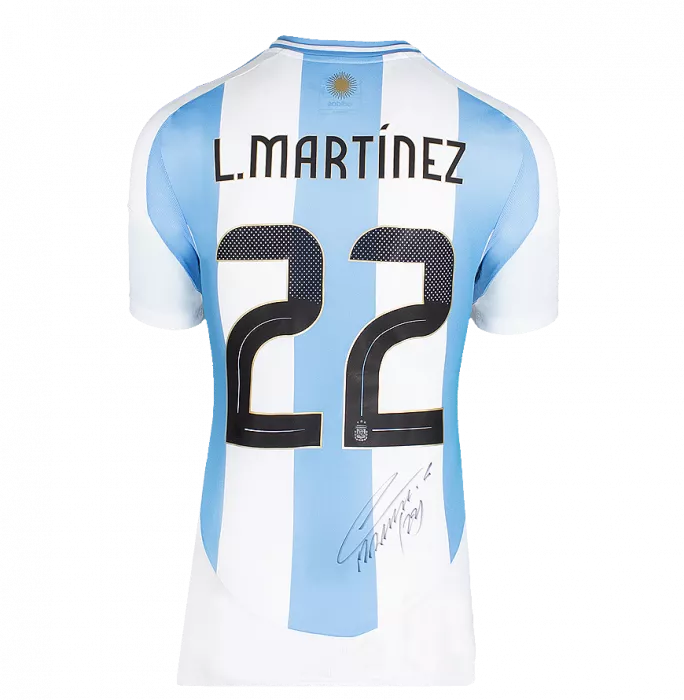 Lautaro Martinez Official FIFA World Cup™ Back Signed And Framed Argentina 2024 Home Shirt