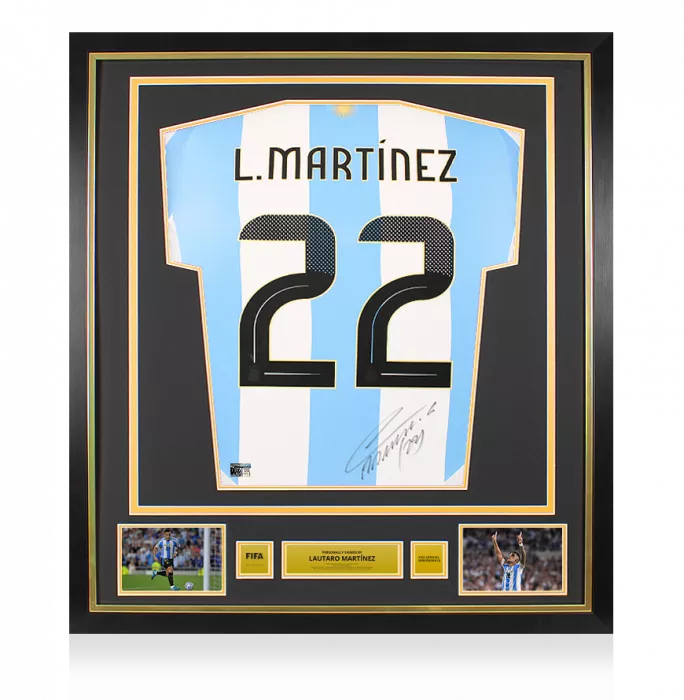Lautaro Martinez Official FIFA World Cup™ Back Signed and Framed Argentina 2024 Home Shirt