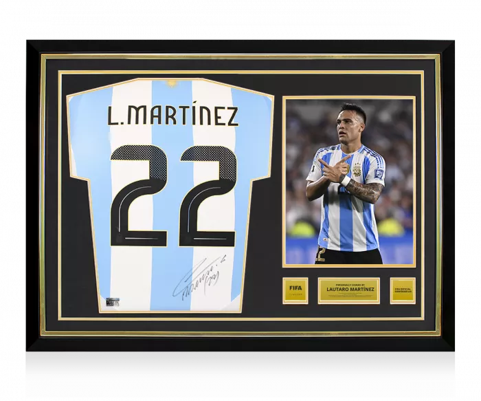 Lautaro Martinez Official FIFA World Cup™ Back Signed And Hero Framed Argentina 2024 Home Shirt