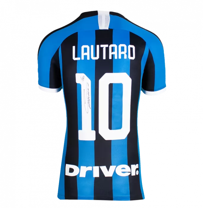 Lautaro Martinez Official UEFA Champions League Back Signed And Framed Internazionale 2019-20 Home Shirt With Fan Style Numbers