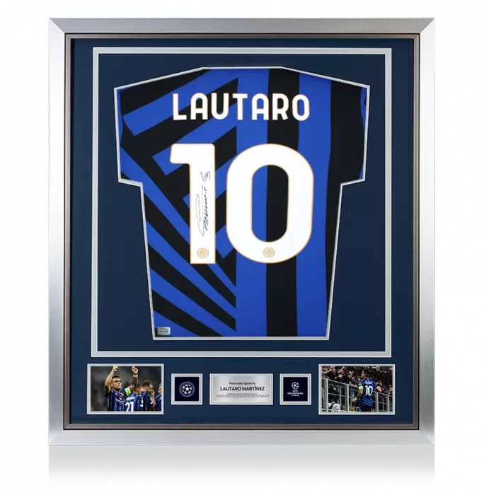 Lautaro Martinez Official UEFA Champions League Back Signed and Framed Internazionale 2024-25 Home Shirt