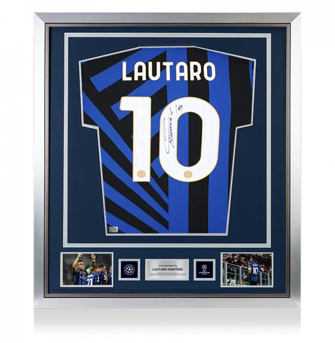 Lautaro Martinez Official UEFA Champions League Back Signed and Framed Internazionale 2024-25 Home Shirt