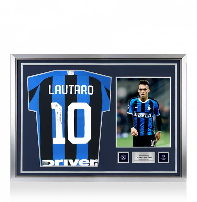 Lautaro Martinez Official UEFA Champions League Back Signed and Hero Framed Internazionale 2019-20 Home Shirt with Fan Style Numbers