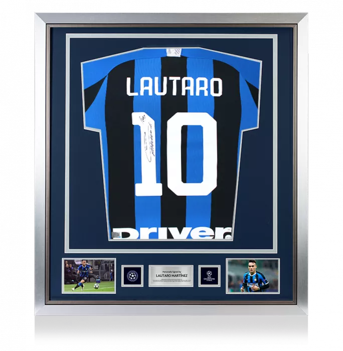 Lautaro Martinez Official UEFA Champions League Back Signed and Framed Internazionale 2019-20 Home Shirt with Fan Style Numbers