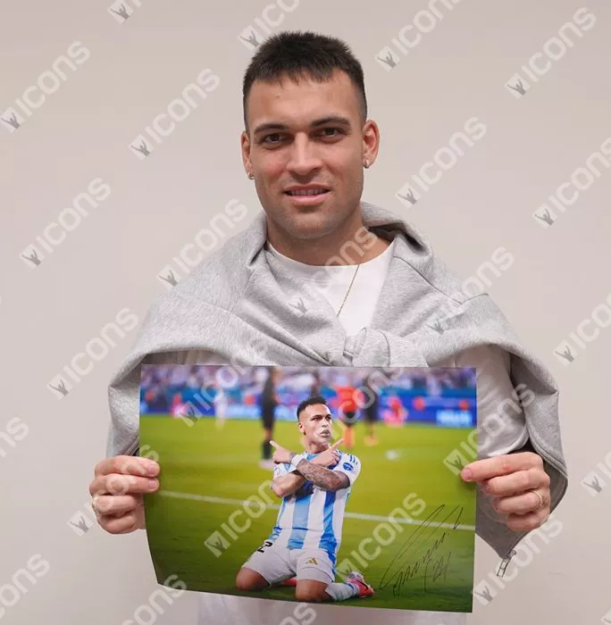 Lautaro Martinez Signed Argentina Photo In Black Wooden Frame: 2024 Copa America Winner