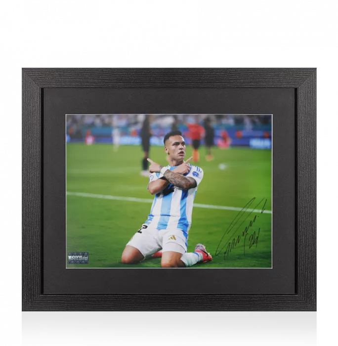 Lautaro Martinez Signed Argentina Photo In Black Wooden Frame: 2024 Copa America Winner