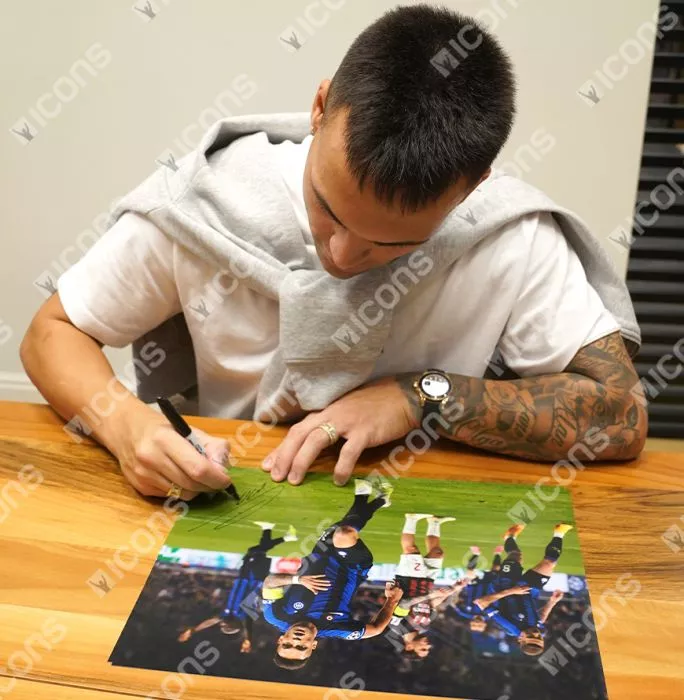 Lautaro Martinez Signed Internazionale Photo In Black Wooden Frame: UEFA Champions League