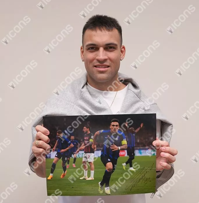 Lautaro Martinez Signed Internazionale Photo In Black Wooden Frame: UEFA Champions League