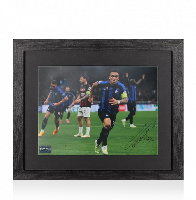 Lautaro Martinez Signed Internazionale Photo In Black Wooden Frame: UEFA Champions League