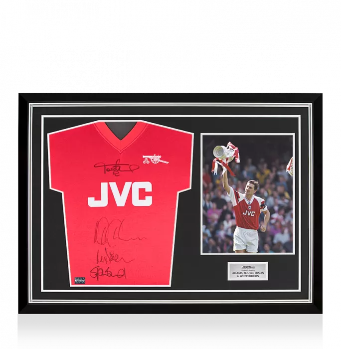 Lee Dixon Nigel Winterburn Steve Bould & Tony Adams Front Signed Arsenal Home Shirt In Hero Frame: Option 1