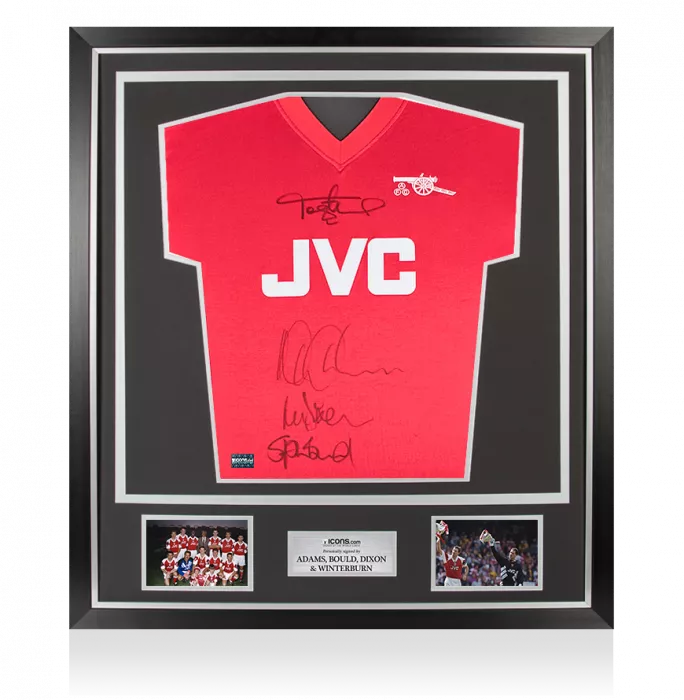 Lee Dixon Nigel Winterburn Steve Bould & Tony Adams Front Signed Arsenal Home Shirt In Classic Frame