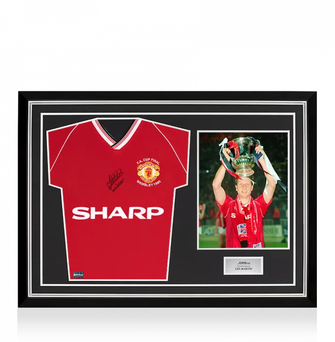 Lee Martin Front Signed Manchester United 1990-91 Home Shirt In Hero Frame: Option 1