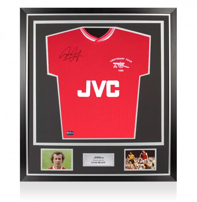Liam Brady Front Signed Arsenal Home Shirt In Classic Frame