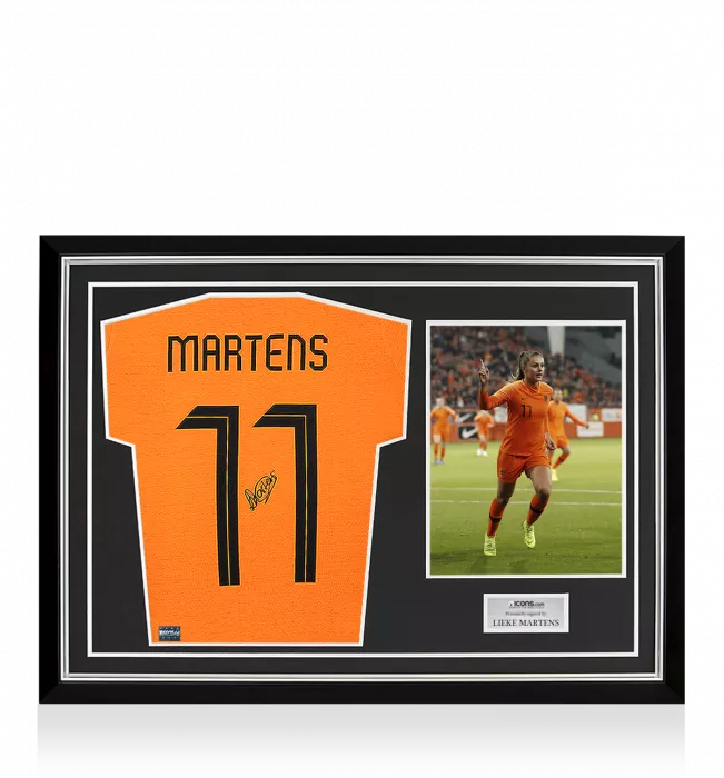 Lieke Martens Back Signed Netherlands T-Shirt With Fan Style Numbers Home Shirt In Hero Frame: Option 1
