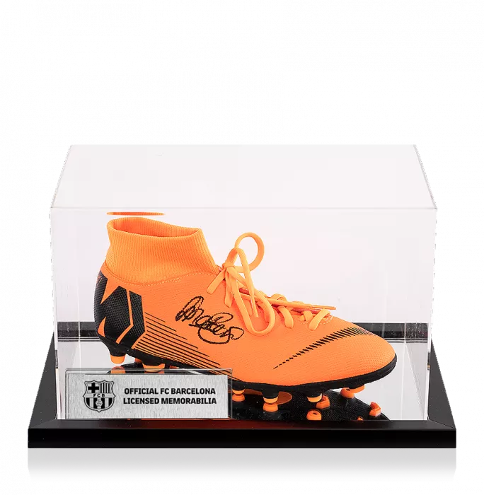 Lieke Martens Official FC Barcelona Signed Orange Nike Mercurial High Top Boot In Acrylic Case