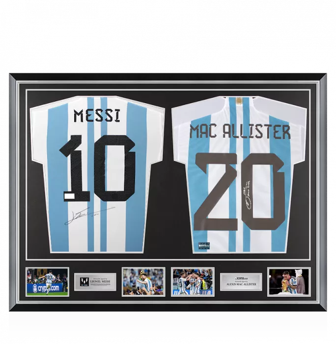 Lionel Messi & Alexis Mac Allister Signed Argentina Shirts In Classic Dual Frame