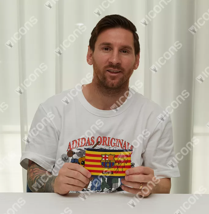 Lionel Messi & Andres Iniesta Official FC Barcelona Signed And Framed Captain's Armband