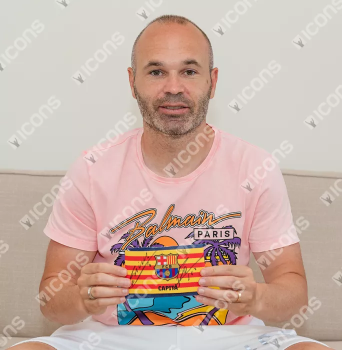 Lionel Messi & Andres Iniesta Official FC Barcelona Signed And Framed Captain's Armband