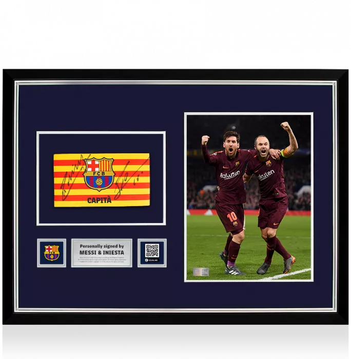 Lionel Messi & Andres Iniesta Official FC Barcelona Signed and Framed Captain's Armband