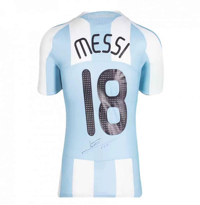 Lionel Messi Back Signed Argentina 2007-09 Home Shirt In Classic Frame
