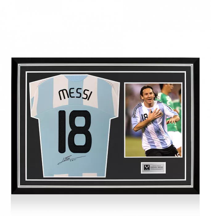 Lionel Messi Back Signed Argentina 2007-09 Home Shirt In Hero Frame: Option 1