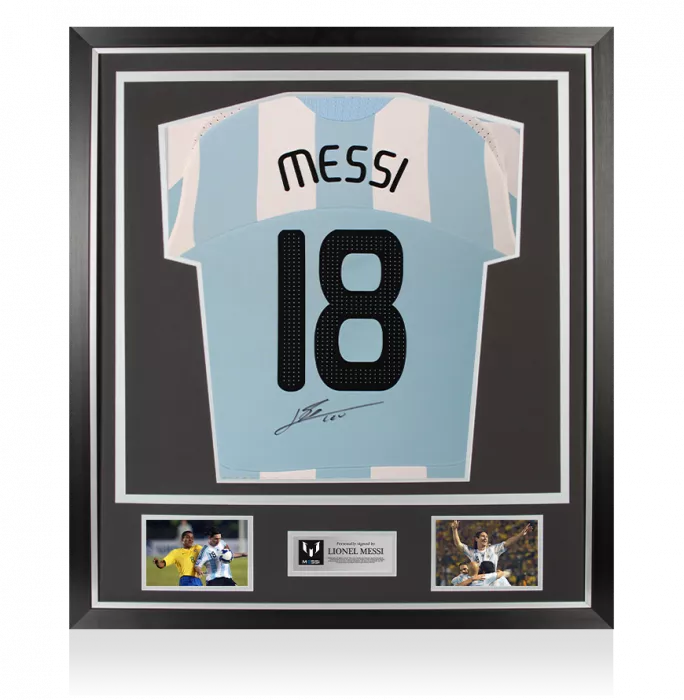 Lionel Messi Back Signed Argentina 2007-09 Home Shirt In Classic Frame