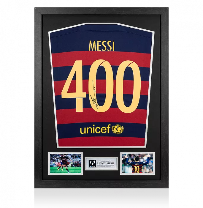 Lionel Messi Back Signed FC Barcelona Home Shirt In Classic Frame: 400 La Liga Goals Special Edition