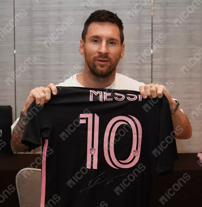 Lionel Messi & David Beckham Signed Inter Miami CF Away Shirts In Classic Dual Frame
