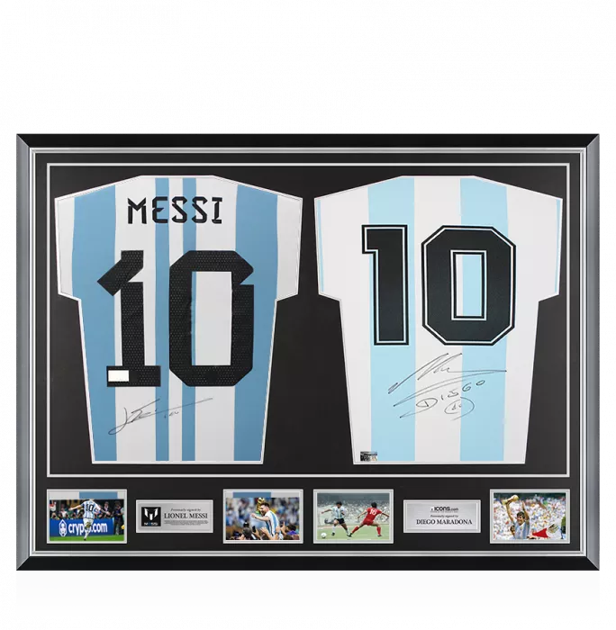 Lionel Messi & Diego Maradona Signed Argentina Shirts In Classic Dual Frame