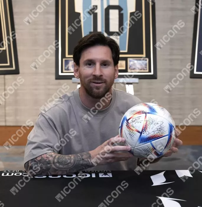 Lionel Messi & Emiliano Martinez Official FIFA World Cup™ Dual Signed Adidas Rihla Pro Football In Acrylic Case