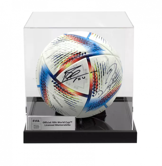 Lionel Messi & Emiliano Martinez Official FIFA World Cup™ Dual Signed Adidas Rihla Pro Football In Acrylic Case
