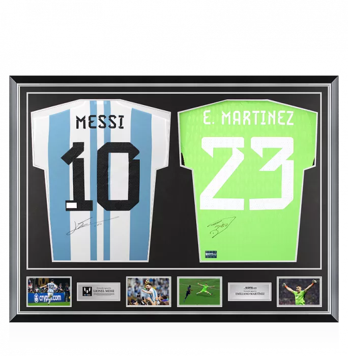 Lionel Messi & Emiliano Martinez Signed Argentina Shirts In Classic Dual Frame