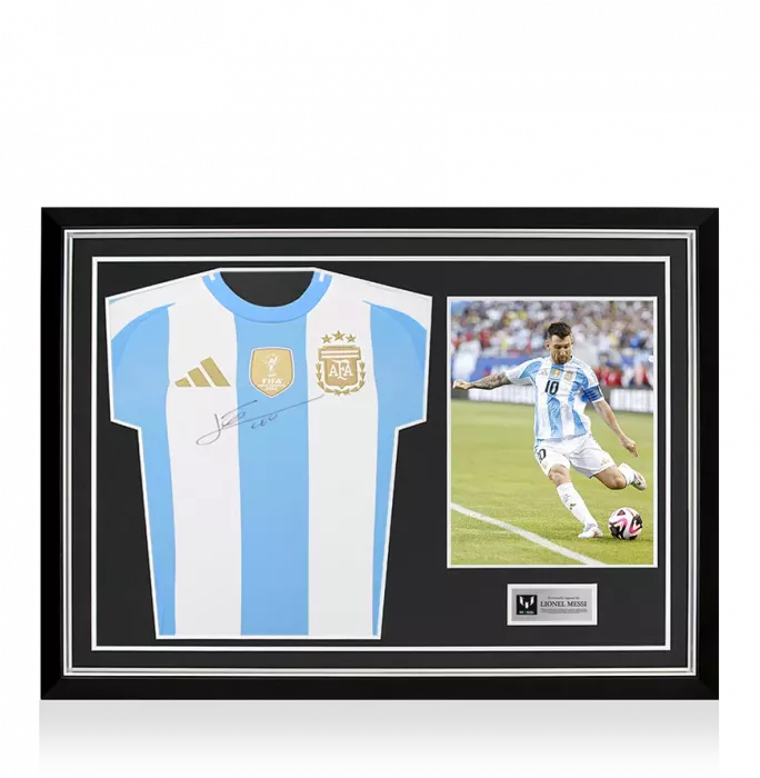 Lionel Messi Front Signed Argentina 2024-25 Home Shirt In Hero Frame: Copa America Edition