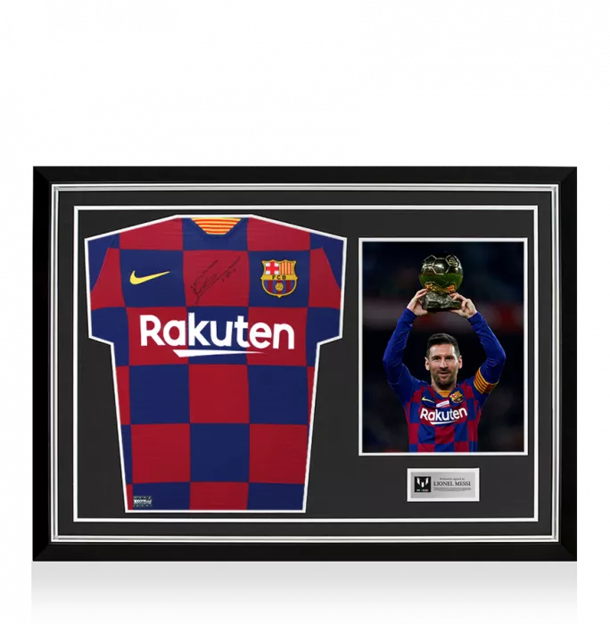 Lionel Messi Front Signed FC Barcelona 2019-20 Authentic Home Shirt In Hero Frame: Option 1