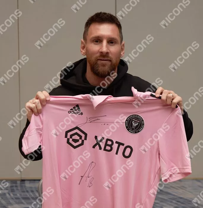 Lionel Messi & Jordi Alba Front Signed Inter Miami CF 2022 Home Shirt In Hero Frame: Option 1