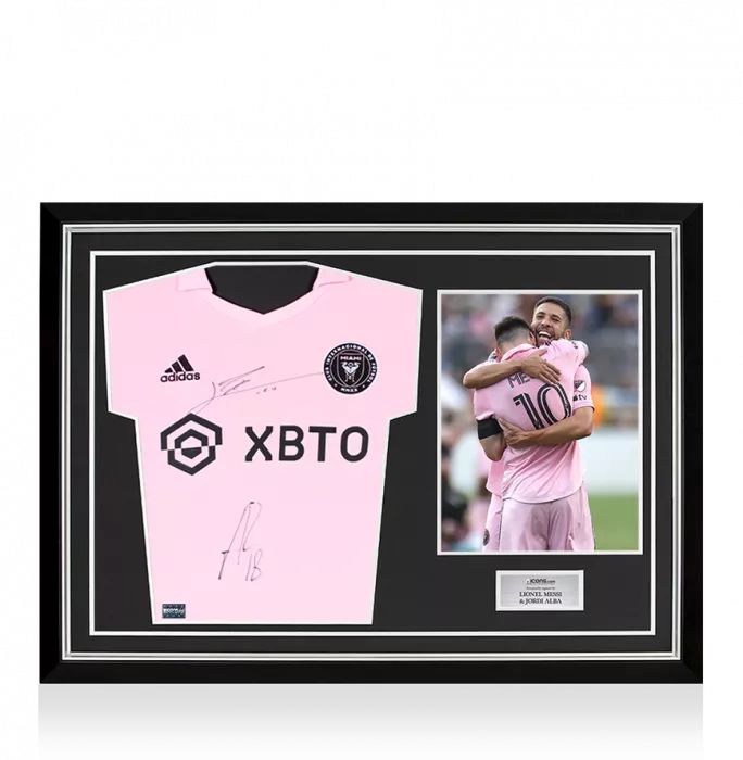 Lionel Messi & Jordi Alba Front Signed Inter Miami CF 2022 Home Shirt In Hero Frame: Option 1