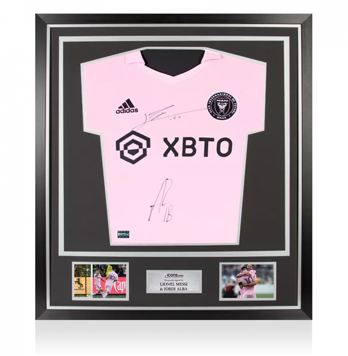 Lionel Messi & Jordi Alba Front Signed Inter Miami CF 2022 Home Shirt In Classic Frame