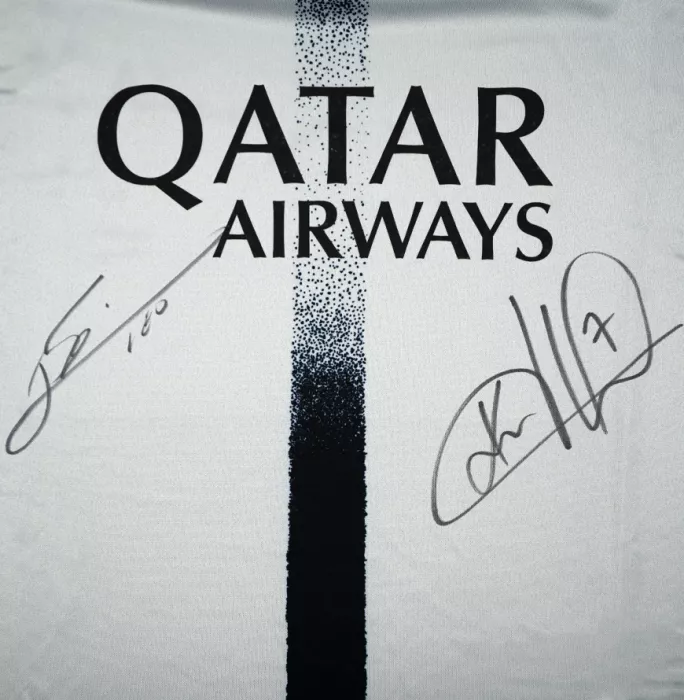 Lionel Messi & Kylian Mbappe Official Paris Saint-Germain Front Signed And Framed 2022-23 Away Shirt