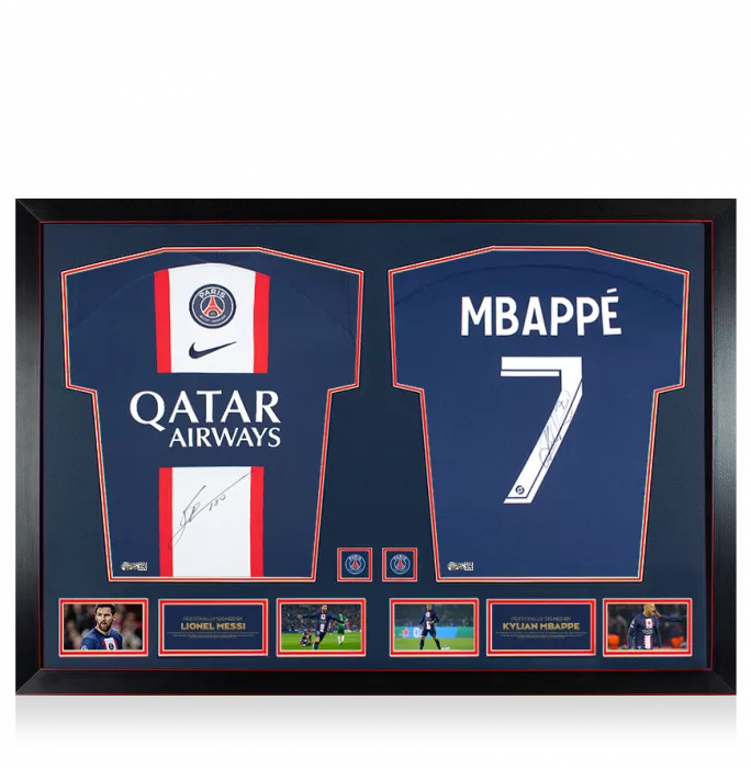 Lionel Messi & Kylian Mbappe Signed Shirts In Official Paris Saint-Germain Dual Frame