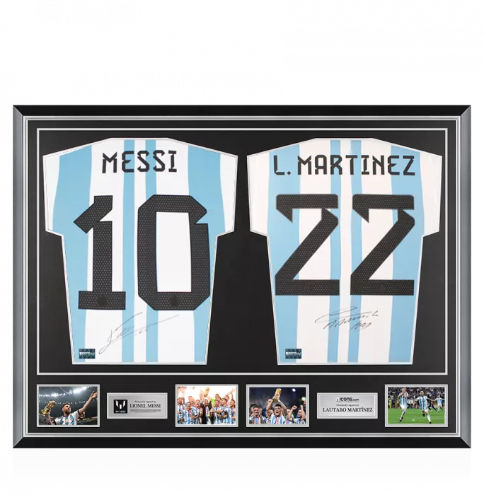 Lionel Messi & Lautaro Martinez Signed Argentina Home Shirts In Classic Dual Frame