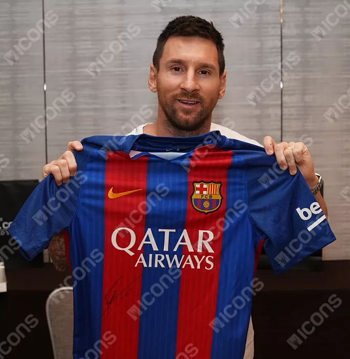 Lionel Messi & Luis Suarez Front Signed FC Barcelona 2016-17 Home Shirt In Classic Frame