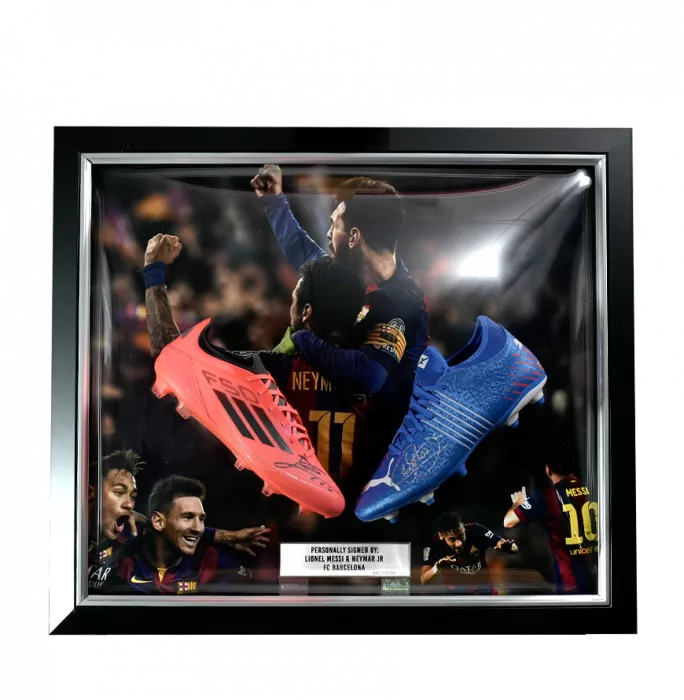 Lionel Messi & Neymar Jr Signed Boots In Bubble Frame - Limited Edition